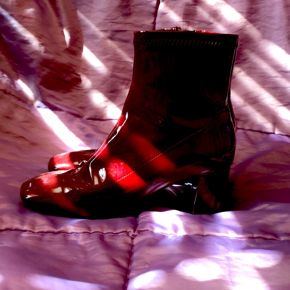 Sleek red midi boots